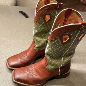 Twisted X Roper Square Toe Cowboy Boots (Brown w/ Olive Green Shafts)